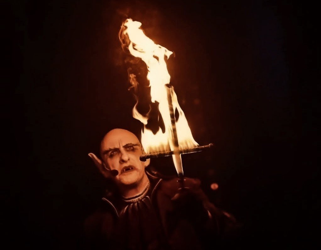 Doug Childs with his flaming cross entrance